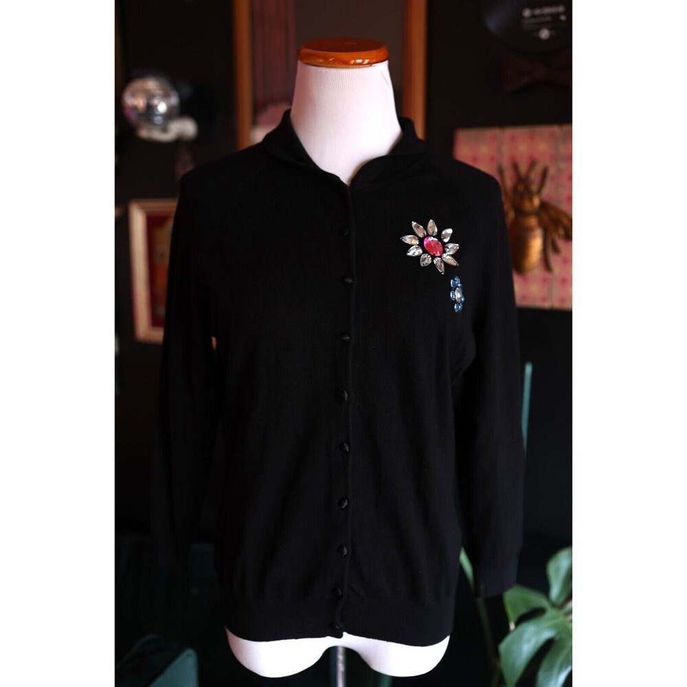 George Womens Y2K 90S Cardigan Black Button Up Rhinestone Long Sleeve Large